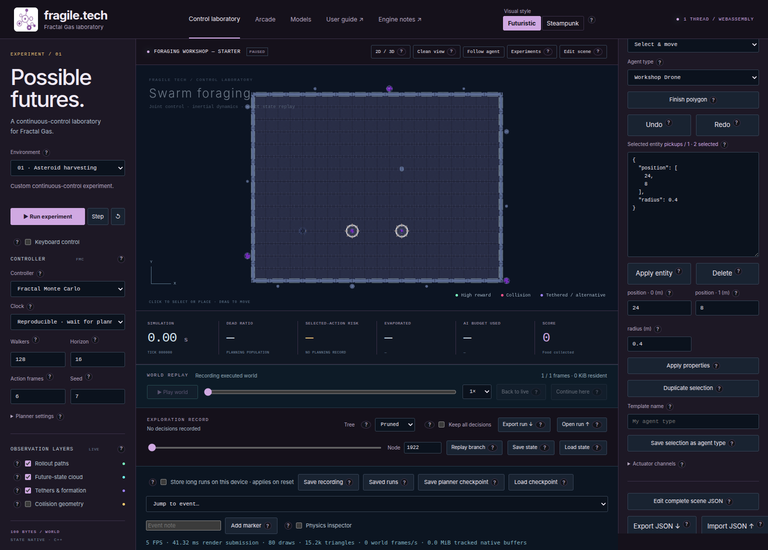 Several selected entities in the Lab viewport with the editor reporting multiple selection.