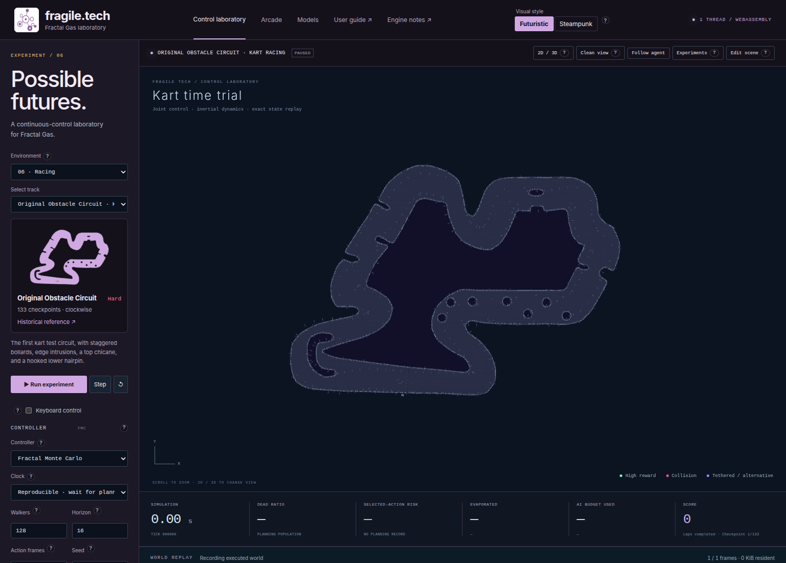 Top-down Original Obstacle Circuit showing edge intrusions, stationary obstacles, and its hooked course.